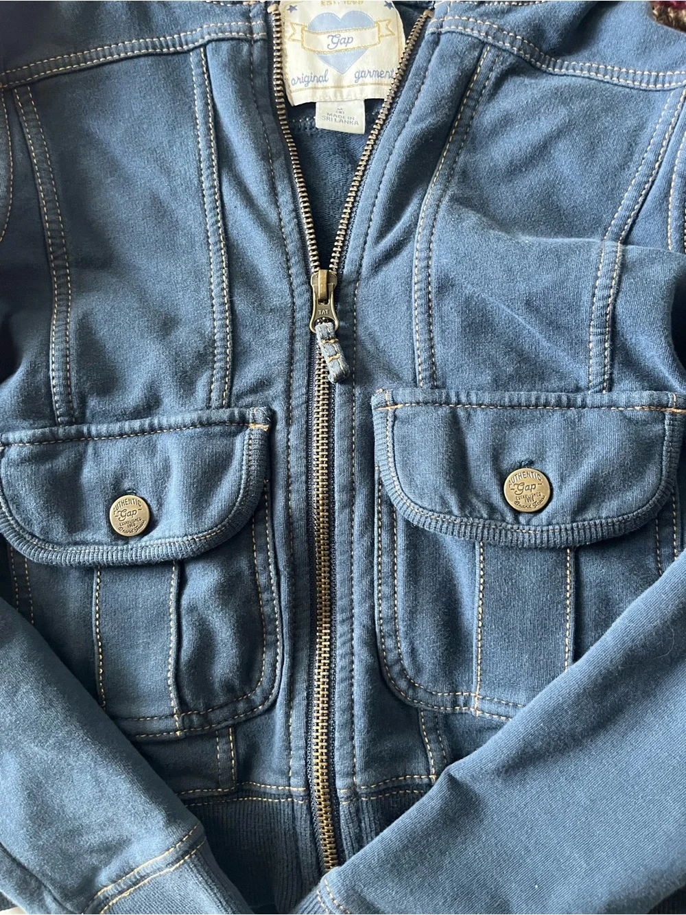 Vintage GAP Kids Navy Zip-Up Hoodie Jacket with Front Flap Pockets